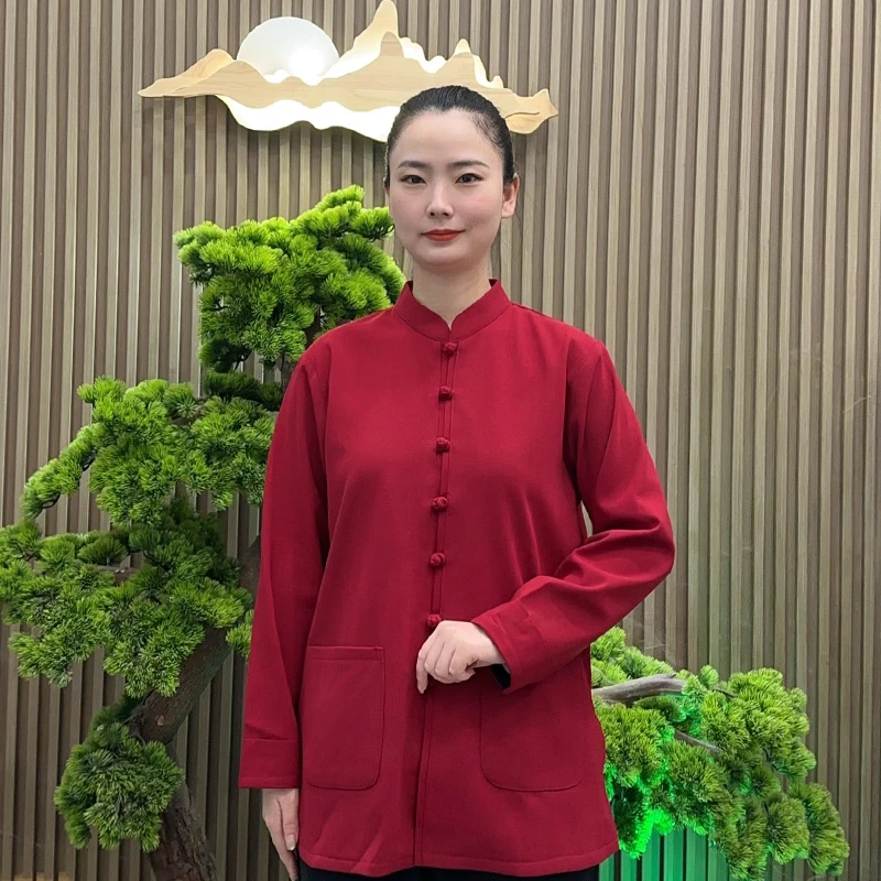 加绒珍珠麻太极服单件上衣练拳可穿