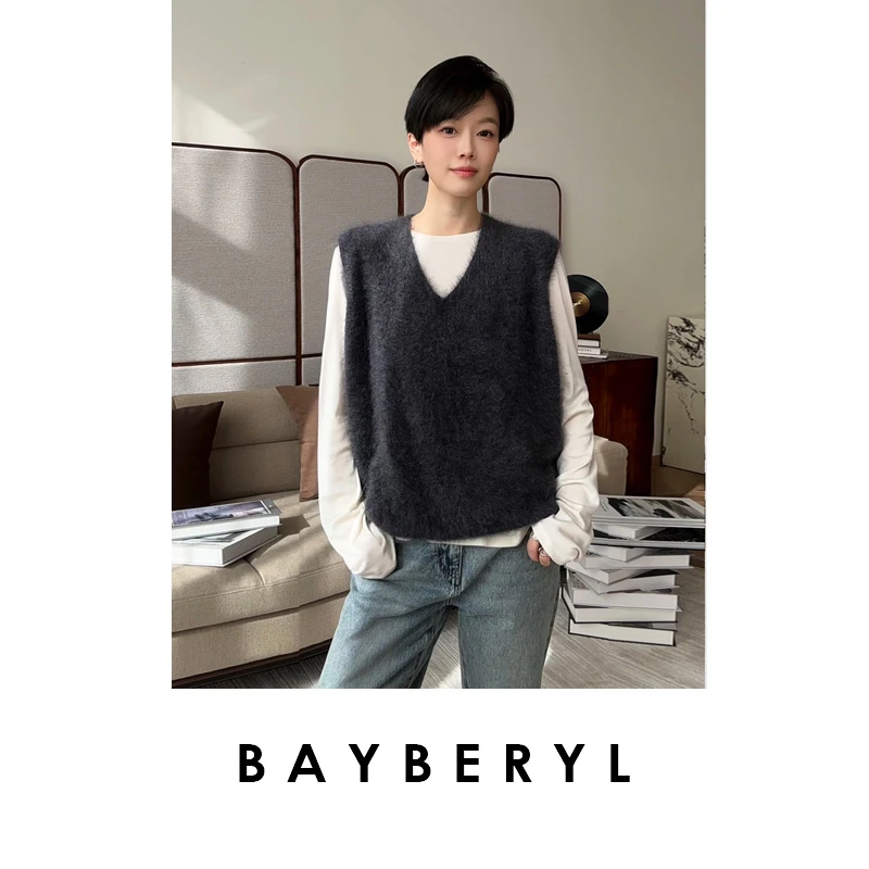 BAYBERYL老贝红雾背心*拉绒V领无袖冬氛围针织衫ZZS5J2302-11/26