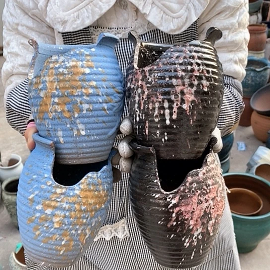 紫砂花盆瑕疵口11高15