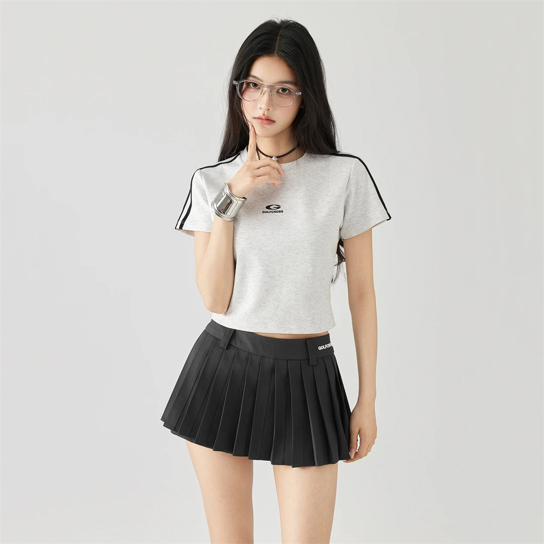 【时尚套装】欧若风简约百搭女款套装圆领运动休闲撞色印花短袖短裙