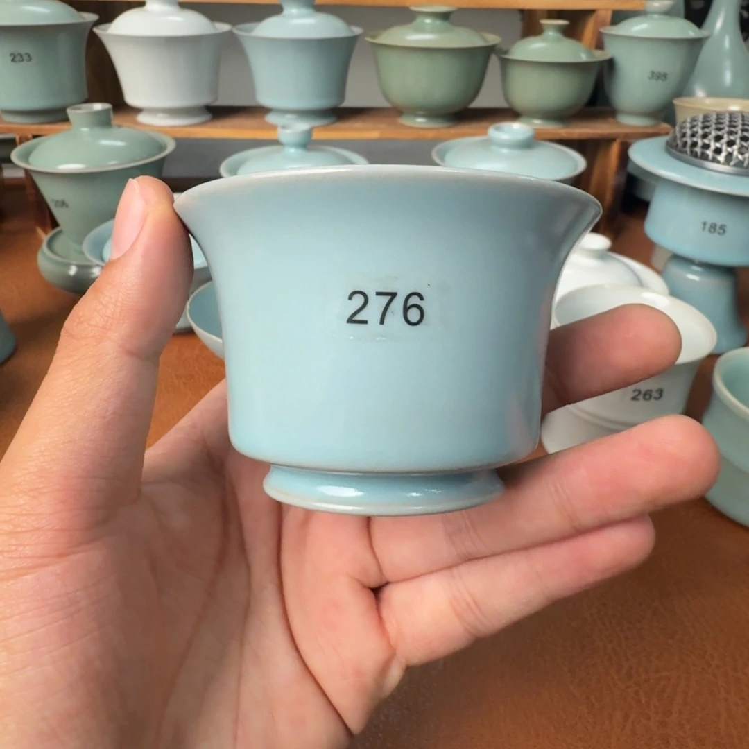 陶摆件开播福利仿古天青马蹄杯