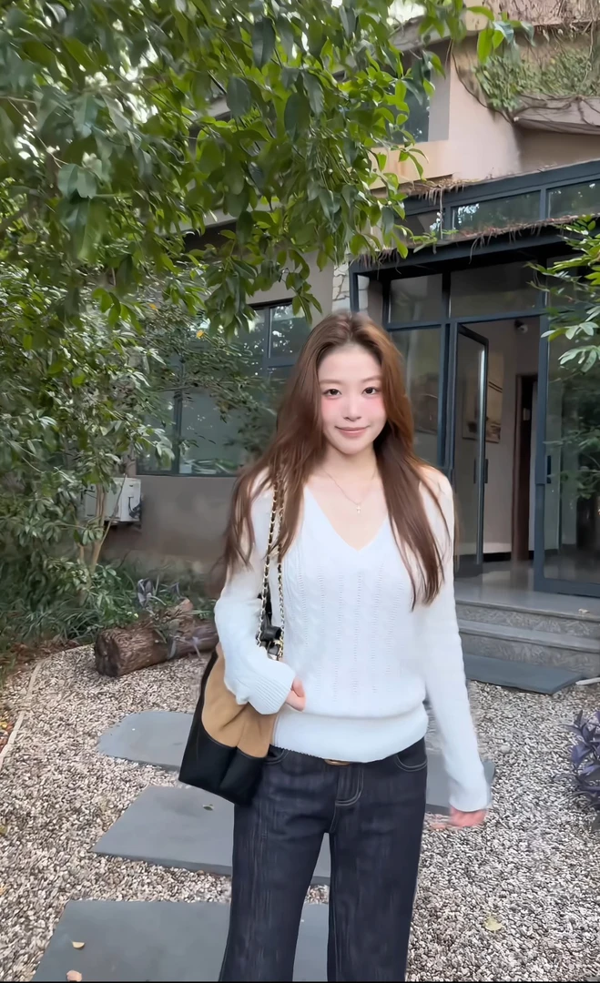 小什么小【月白织梦】V领麻花毛衣女早秋韩系氛围感内搭
