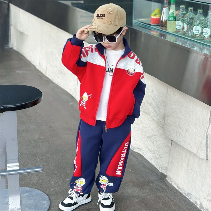 奥特曼卡通女童童装中小童小男孩春秋款套装男童棒球服春季春秋装