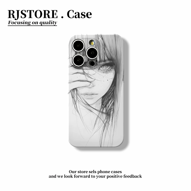 奥菲顿素描少女适用iphone161514菲林手机壳华为vivo小米13oppo套