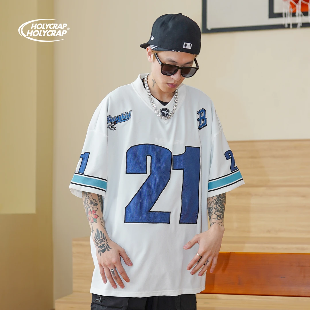 Holycrap美式嘻哈运动短袖hiphop街舞宽松大码复古球衣凉感T恤潮