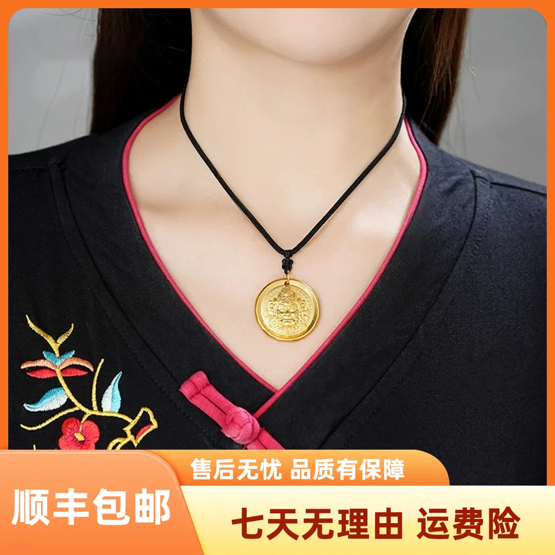 吊坠足银 女款时尚古法实心传承挂坠男经典大气双面黄财神吊坠