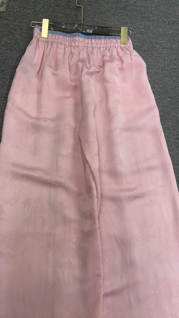 南油朱朱提花粉色直筒裤子705