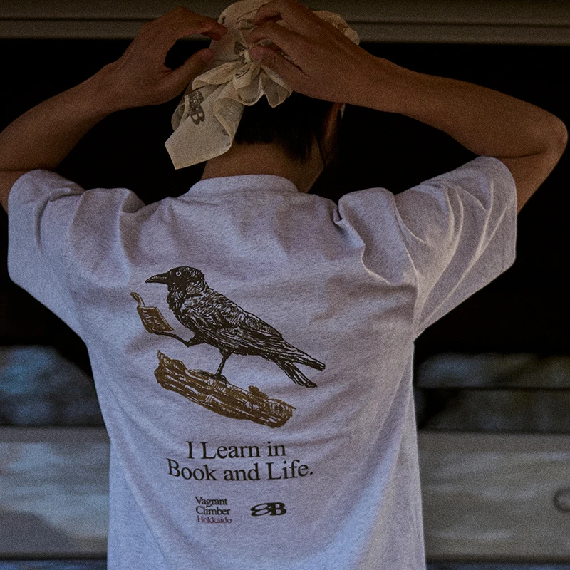 蓝岐离群鸟系列-乌鸦印花T恤夏季户外运动情侣纯棉圆领短袖