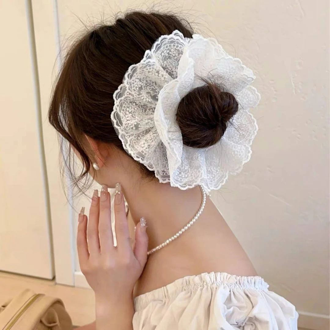 【阿敲】A1011~韩国东大门进口发饰蕾丝花边扎发发圈发绳头绳花苞头