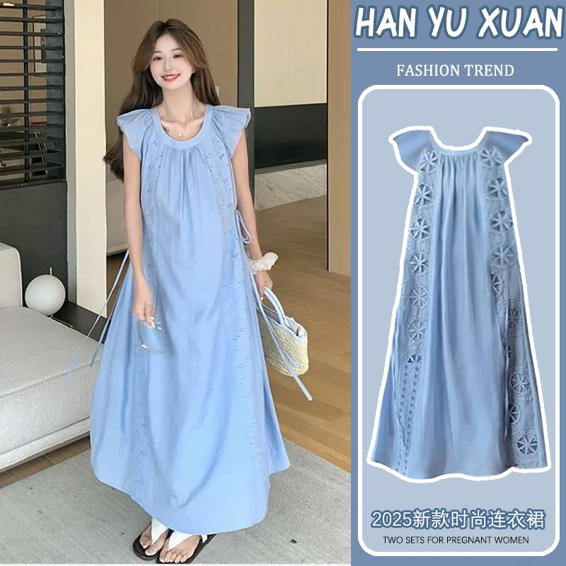 { 糕糕 }孕妇装小飞袖连衣裙2025夏新款法式桔梗仙女裙初恋a字裙