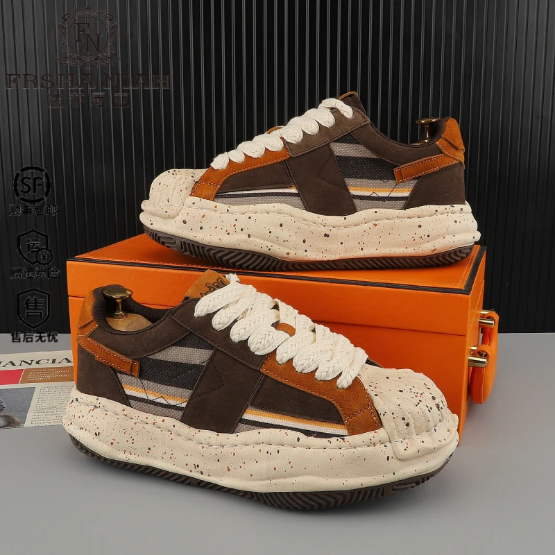 法莎尼亚秋季男款泼墨贝壳头厚底增高板鞋百搭复古小众运动休闲鞋