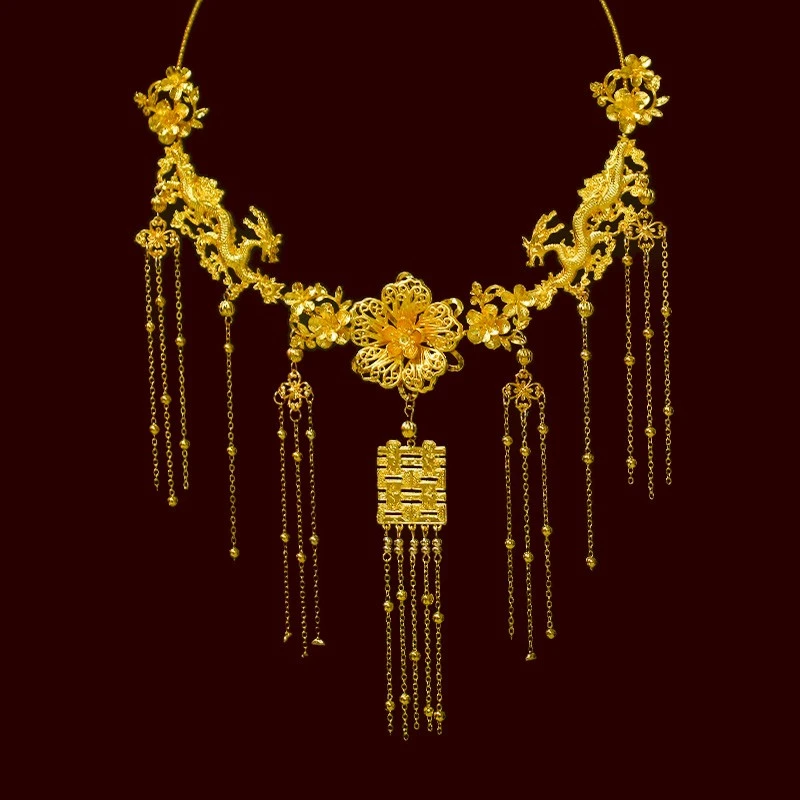 合金婚庆饰品 中式项圈高级金色喜字流苏汉服璎珞结婚配饰MF2429