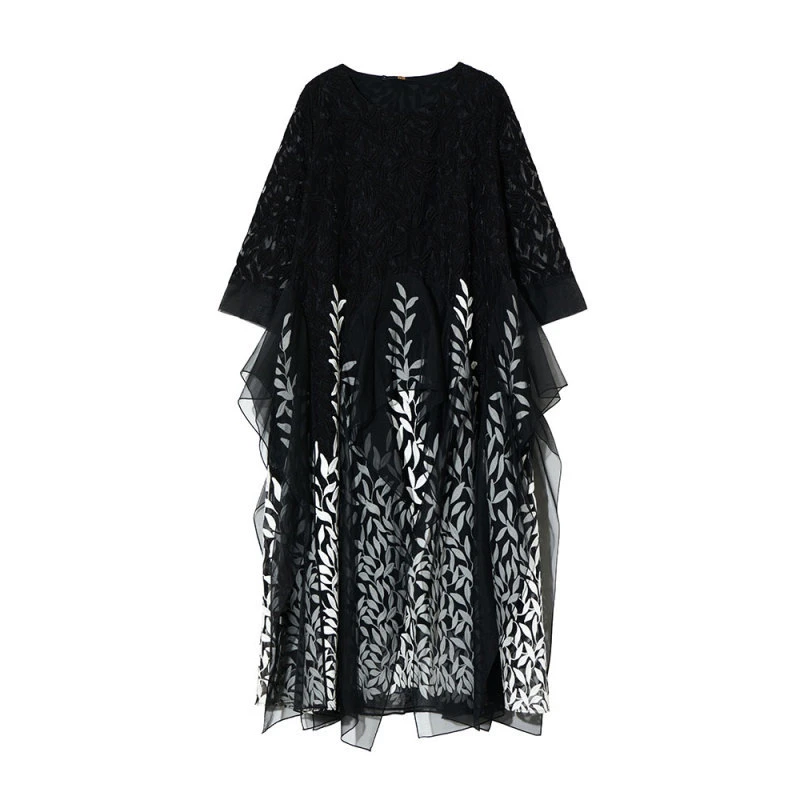 轮廓气质连衣裙新款原创设计加宽加大女装宽松长裙蕾丝L221Y028