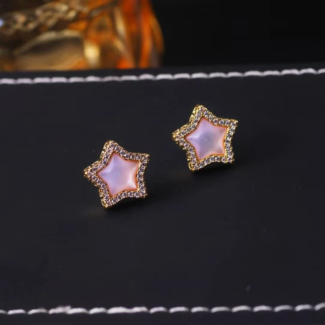 铜合金耳饰 《货号8155》 粉色五角星耳钉