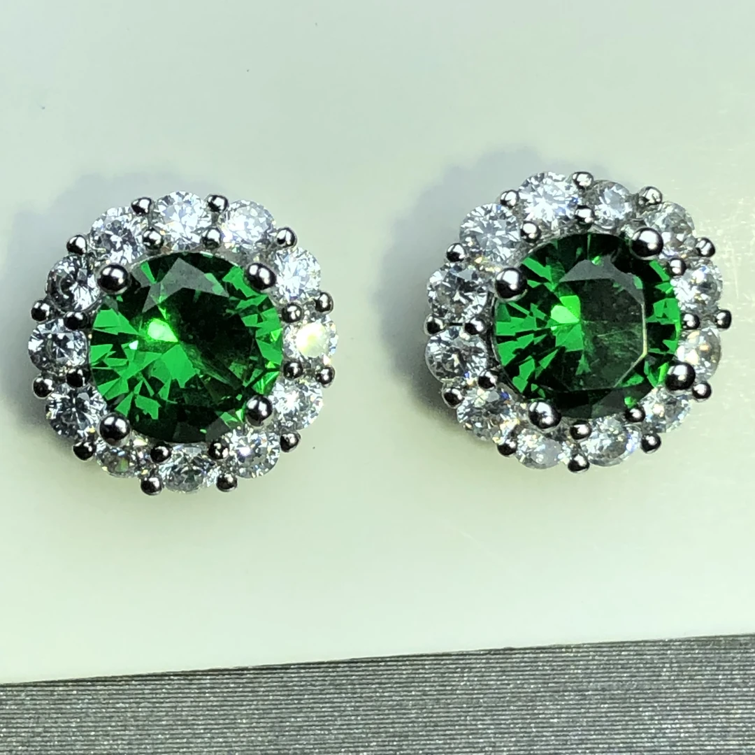 31124宝绿色耳坠4爪开口气质  美丽漂培育亮大方精致豪华时尚精美