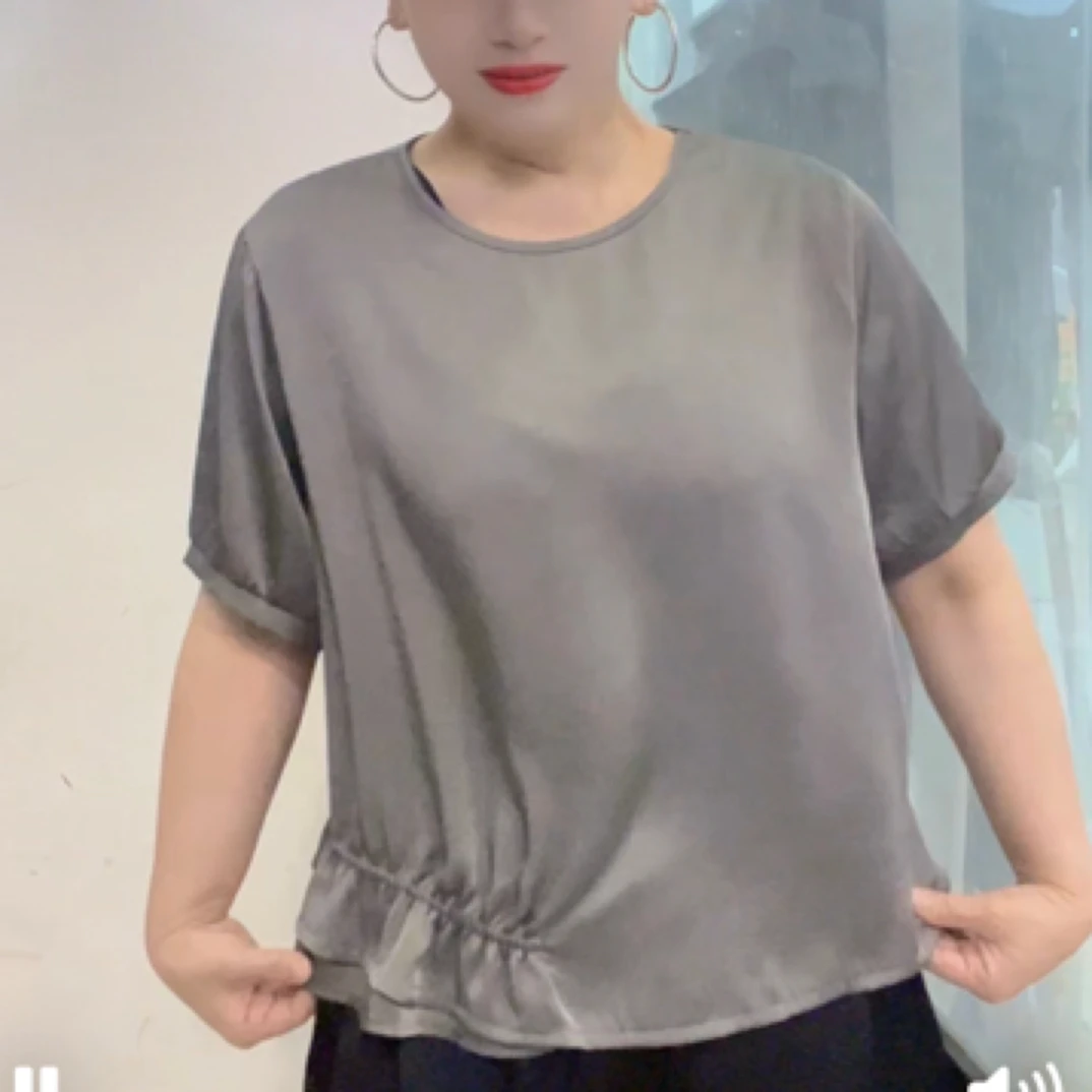 夏季高品质醋酸面料宽松休闲时尚百搭短款短袖上衣