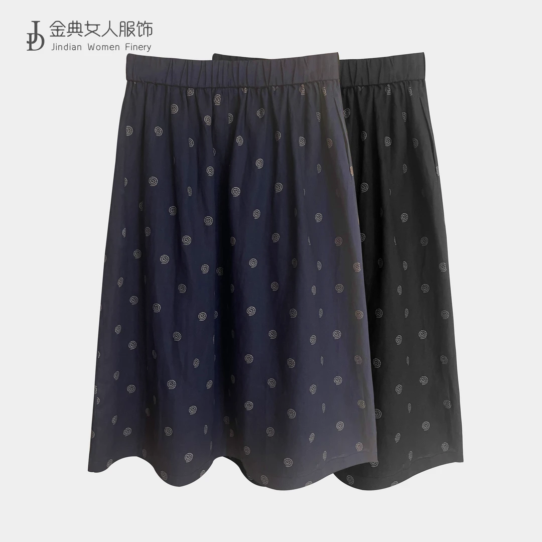 法式复古印花松紧腰亚麻半身裙    中年妈妈显瘦时尚减龄女裙0739