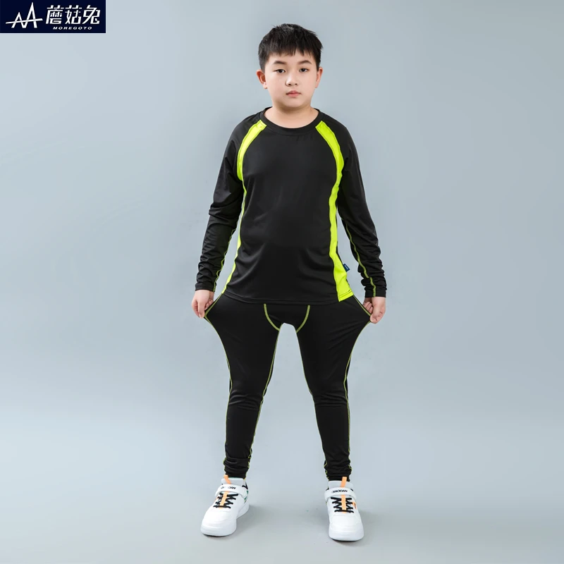 胖童男童紧身衣训练服中大童篮球服体能运动套装长袖健身服足球服