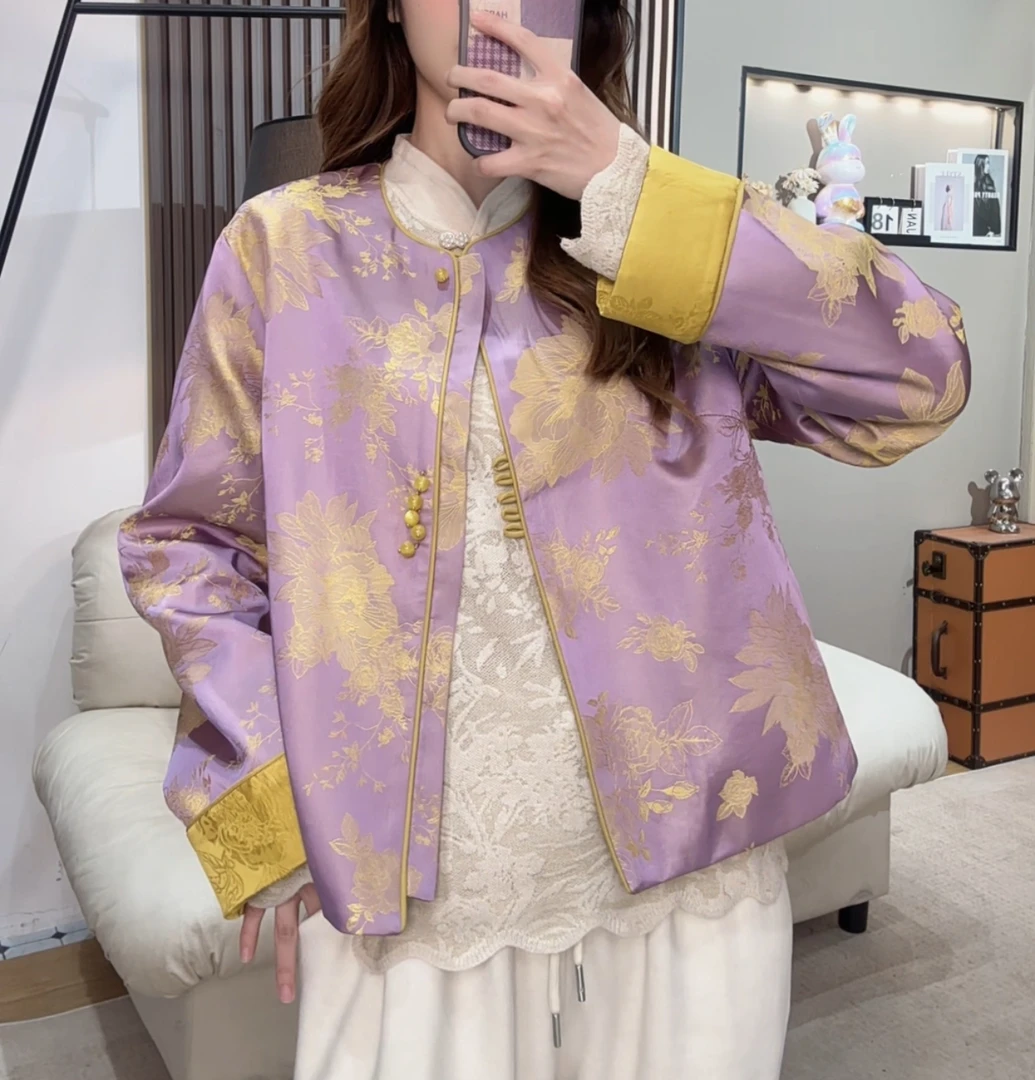 2025春季新款新中式外套人丝提花减龄上衣短款时尚中国风 mg85011