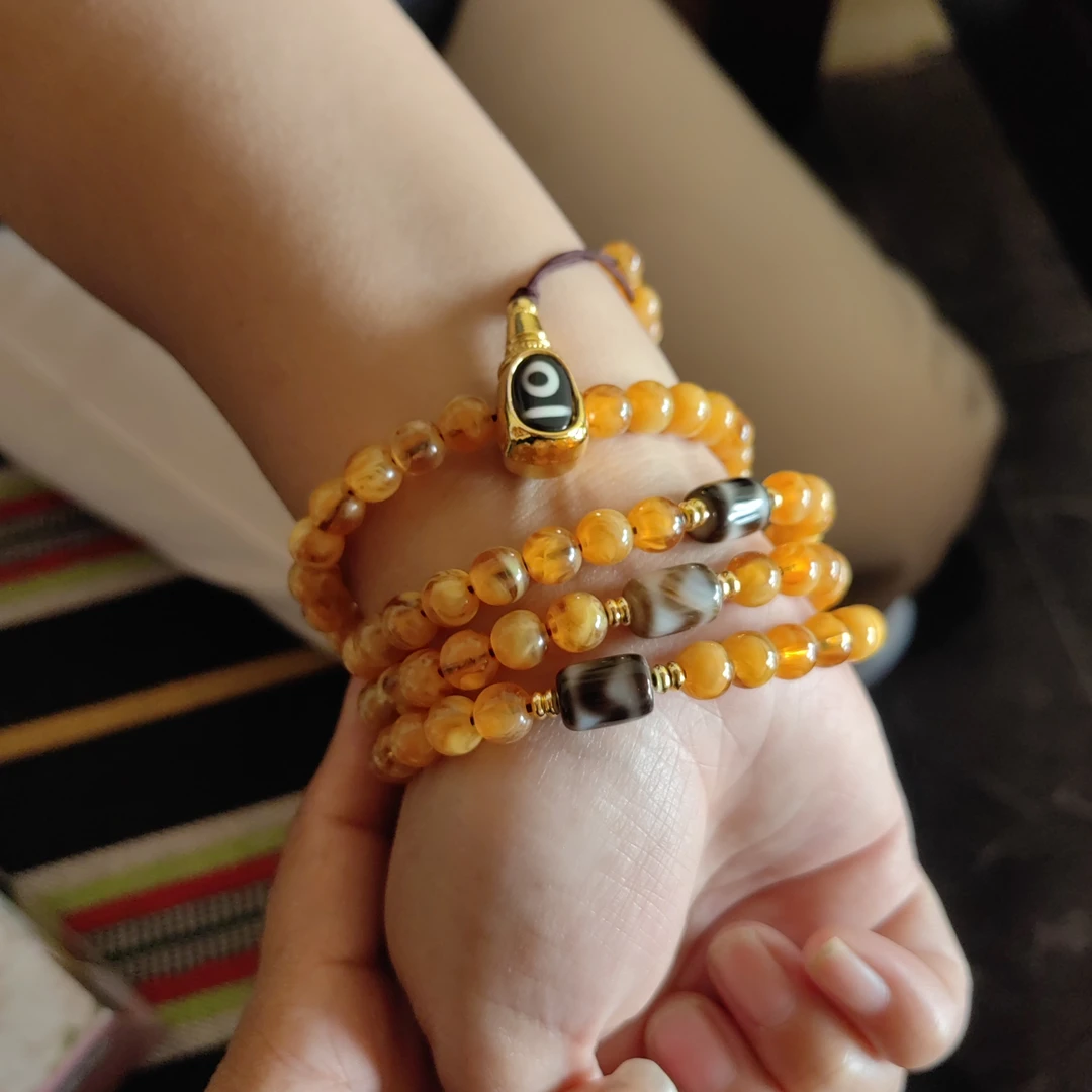 纯铜树脂项链 浅金色金色复古港风饰品黄色绿色长链