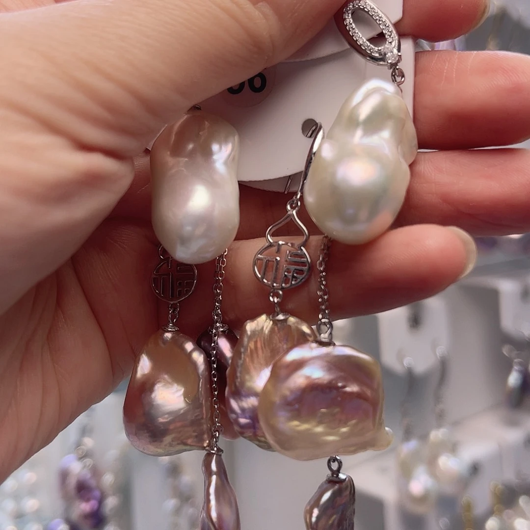 银S925镶嵌淡水珍珠耳饰