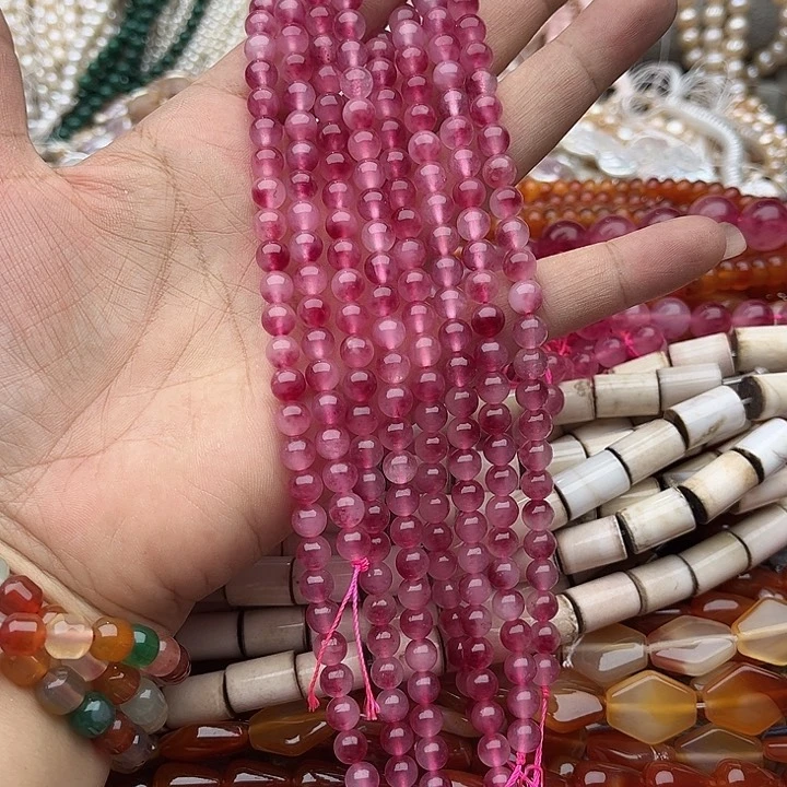 玛瑙/玉髓未镶嵌珠宝半成品一条6mm樱花雨