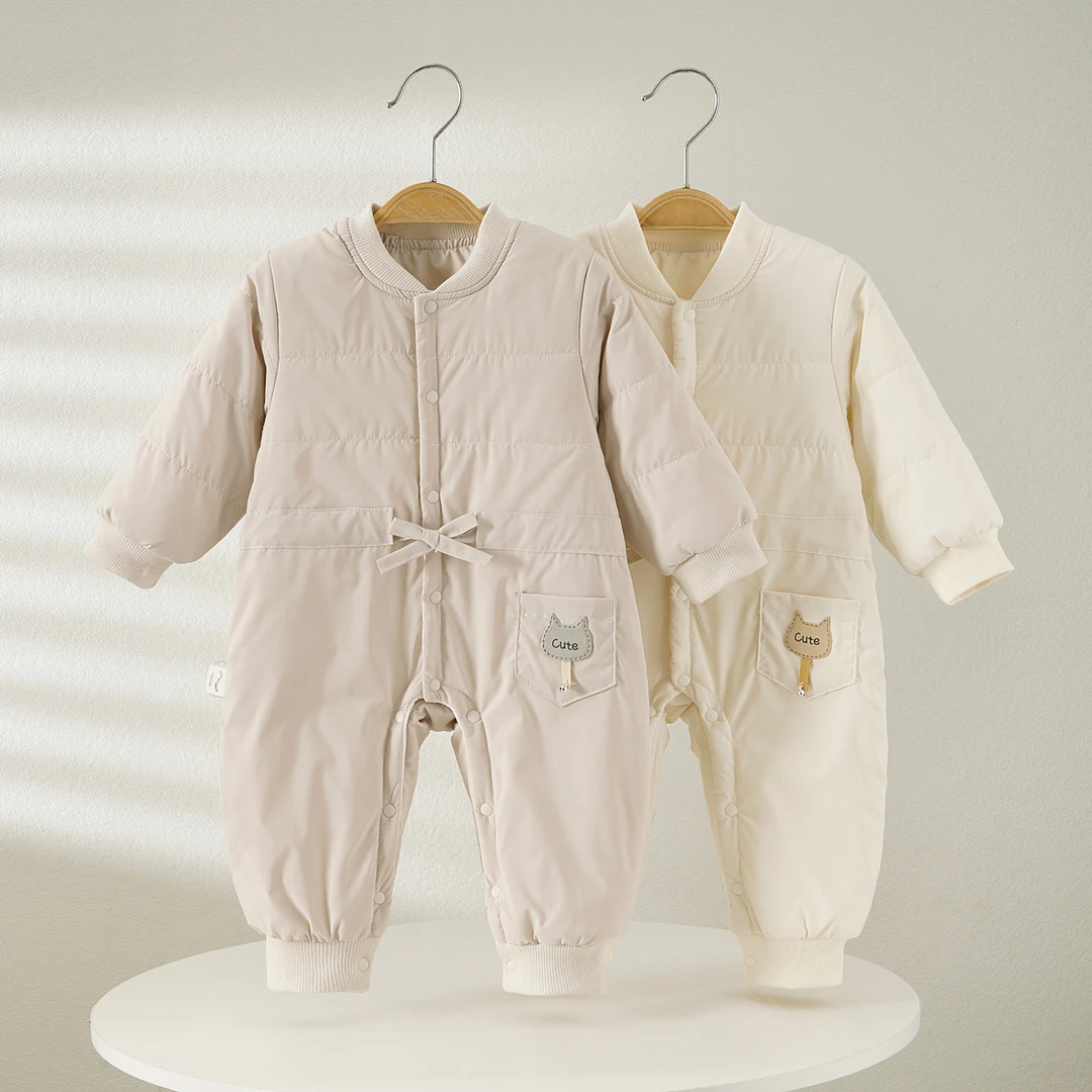 婴儿秋冬夹棉加厚保暖连体衣男女宝宝衣服新生儿哈衣爬服外出棉服