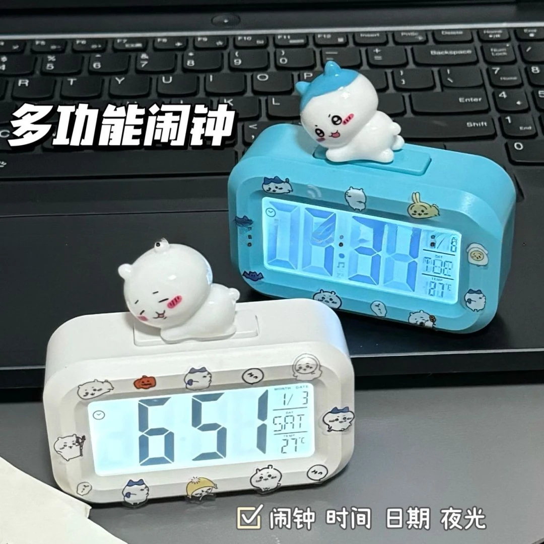 新款吉伊卡哇闹钟夜光台钟多功能床头可爱便携学生桌面钟表时钟yj