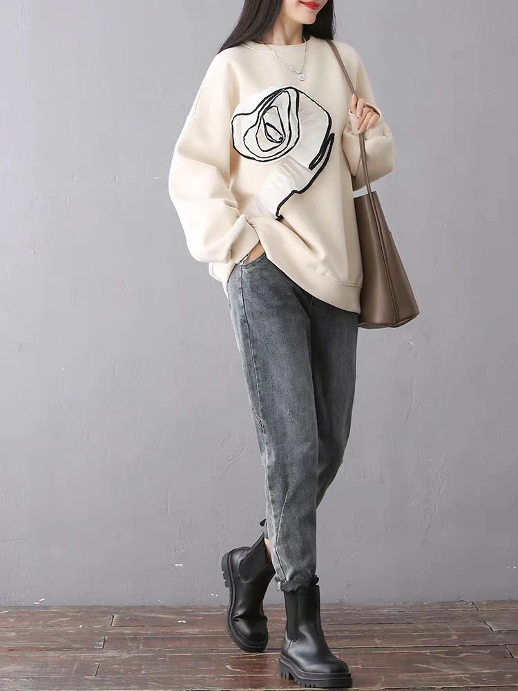 9133#新款秋装设计感荷叶边立体卫衣女撞色百搭长袖上衣潮（约72）