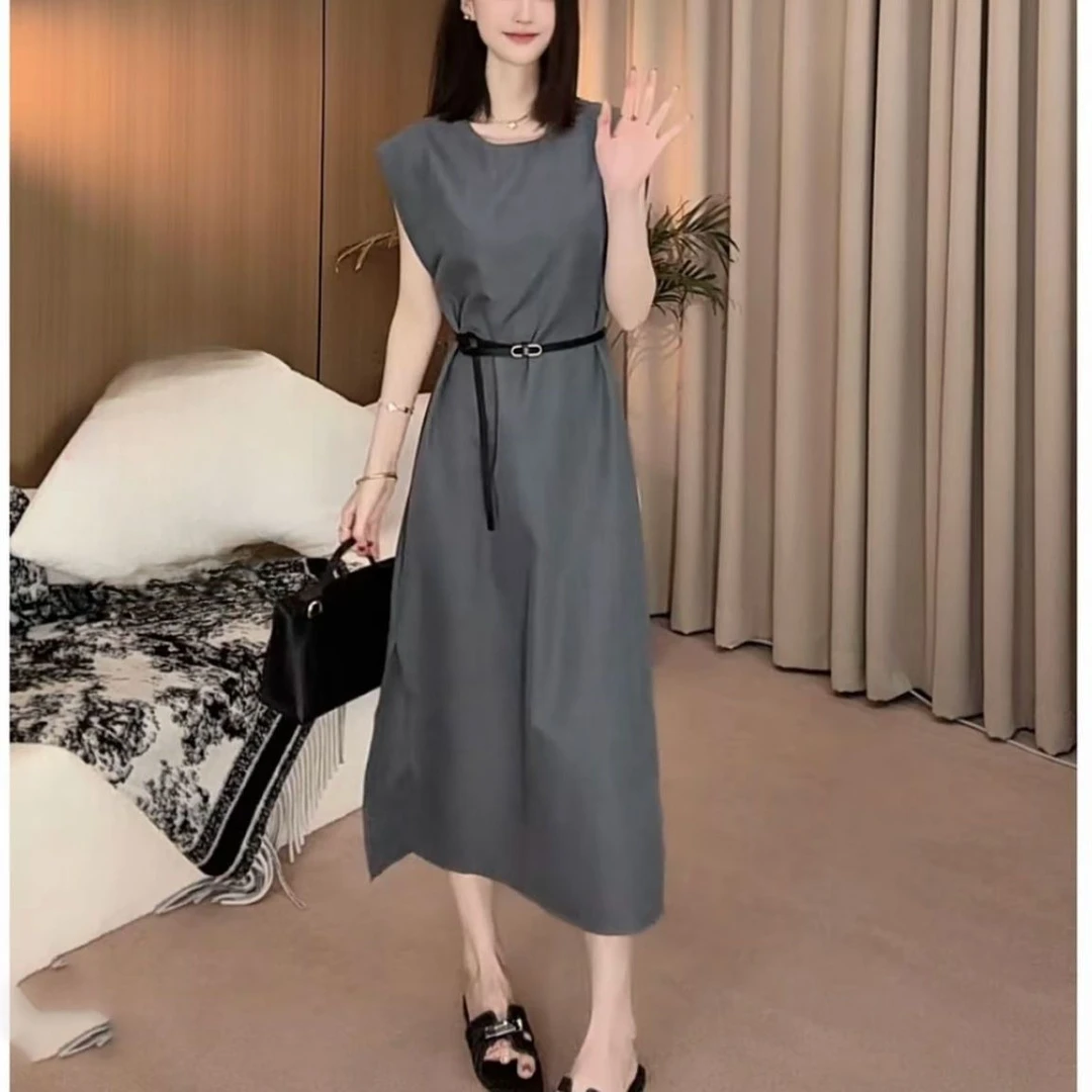 优雅通勤日常外穿气质中长裙夏季新款法式收腰韩版显瘦设计感长裙