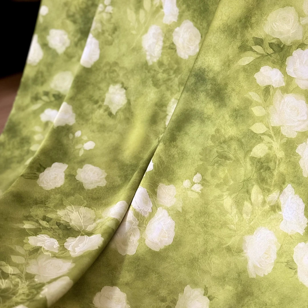 【青玫】仿香云纱提花缎丝绸新中式面料 超丝滑垂顺不易皱