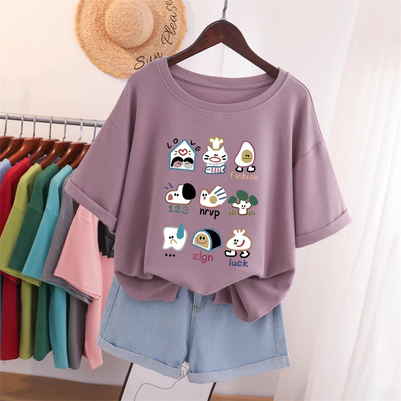 美式复古宽松胖mm大码oversize圆领纯棉短袖t恤女休闲百搭上衣服