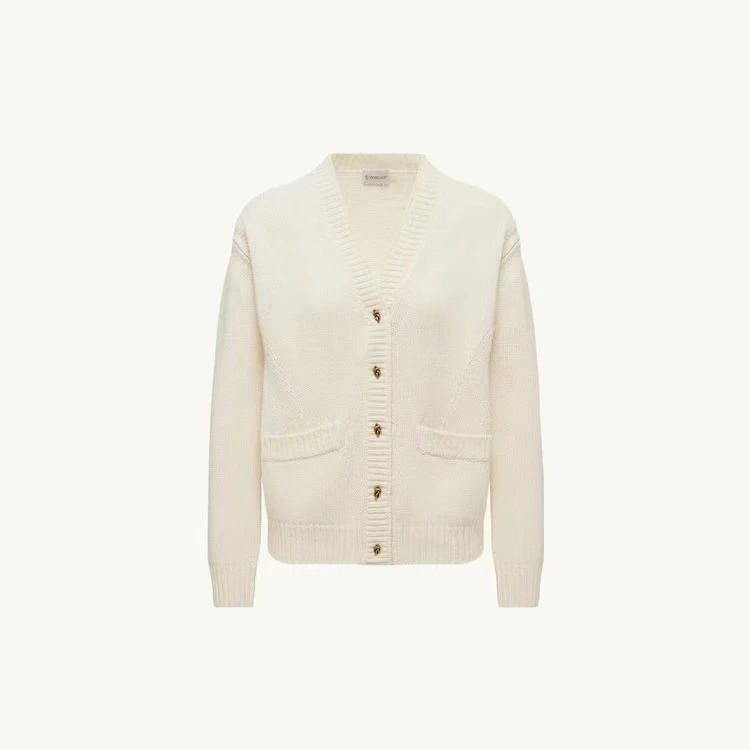 未使用 MONCLER 盟可睐25秋冬 女士羊毛和羊绒V领开衫 cardigan