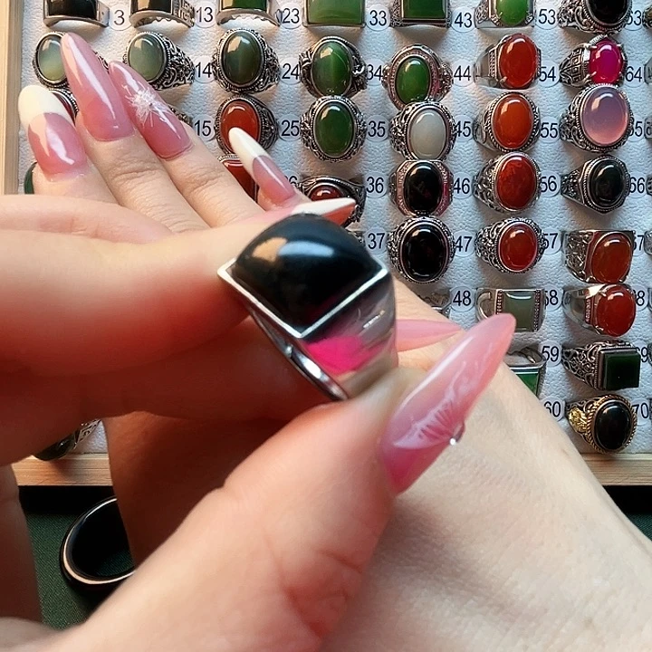 和田玉戒指银S925镶嵌