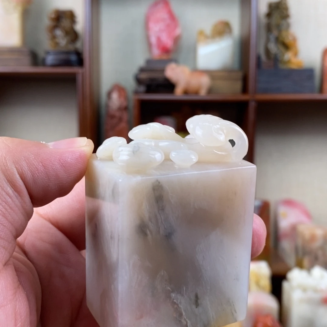 巴林石印石巴林石手工雕灵芝如意钮章