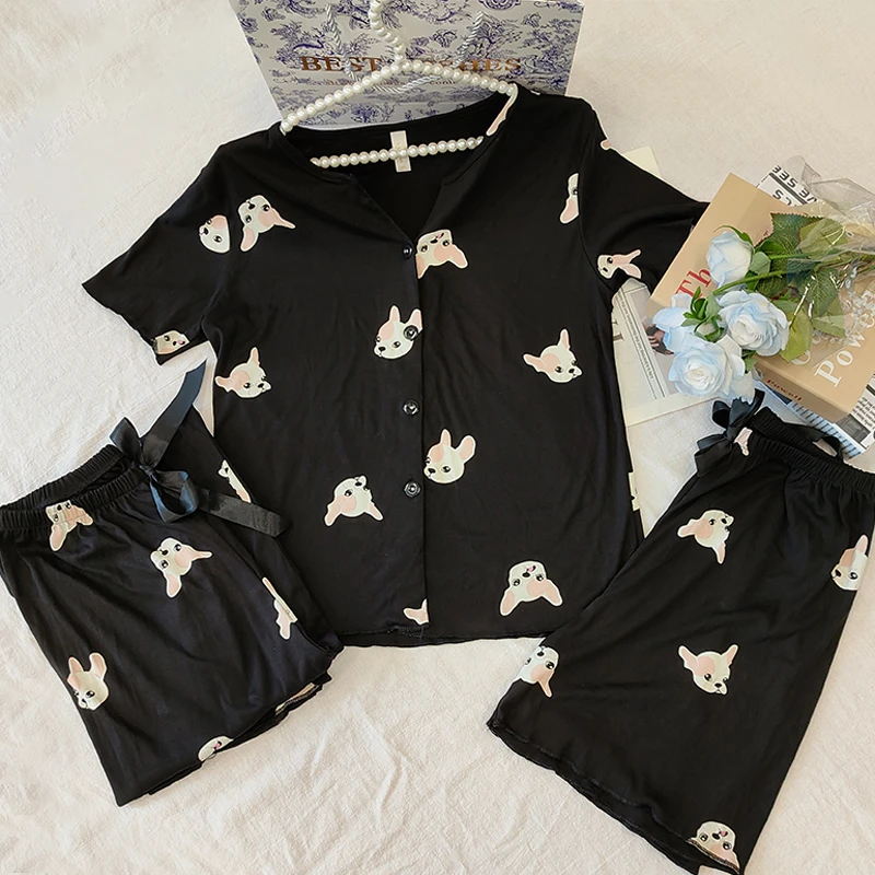 2025夏季新款高端睡衣女宽松休闲卡通舒服甜美家居服可外穿三件套