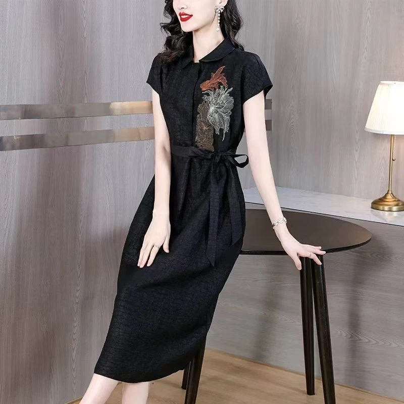 三朵金莲裙  气质中长款夏季时尚连衣裙百搭遮肉裙子10286-914