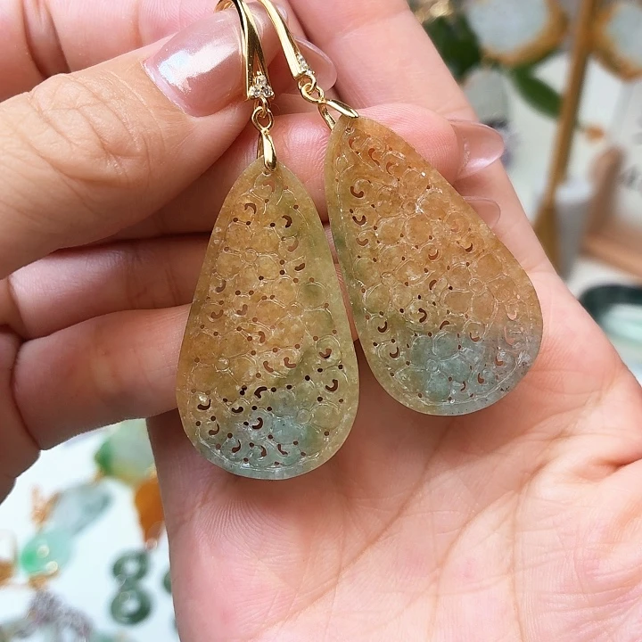 翡翠银S925镶嵌耳饰