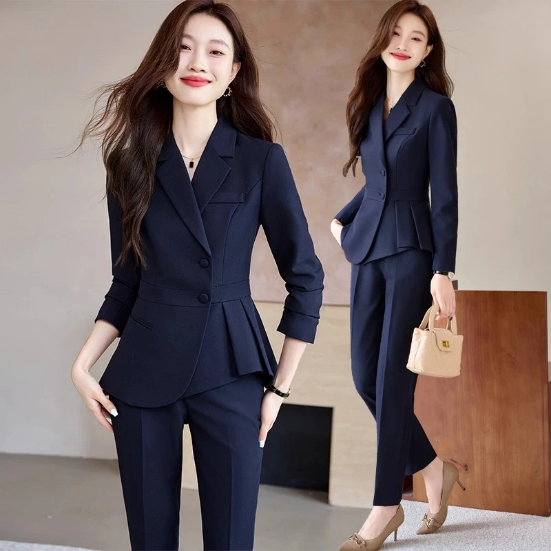 高级感西装小个子正装女大学生职业套装酒店前台美容院接待工作服
