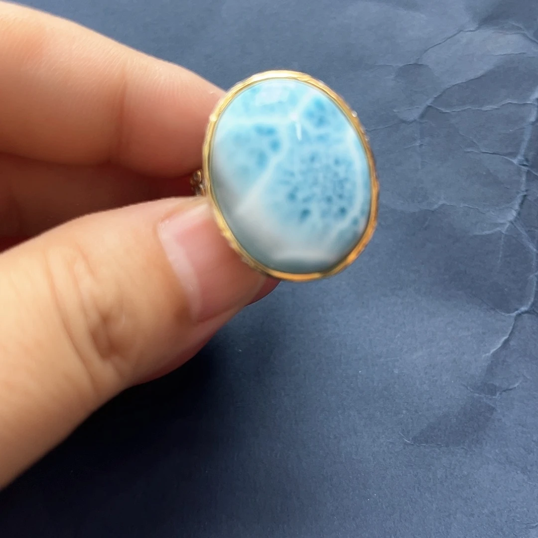 银S925镶嵌针钠钙石（海纹石）戒指