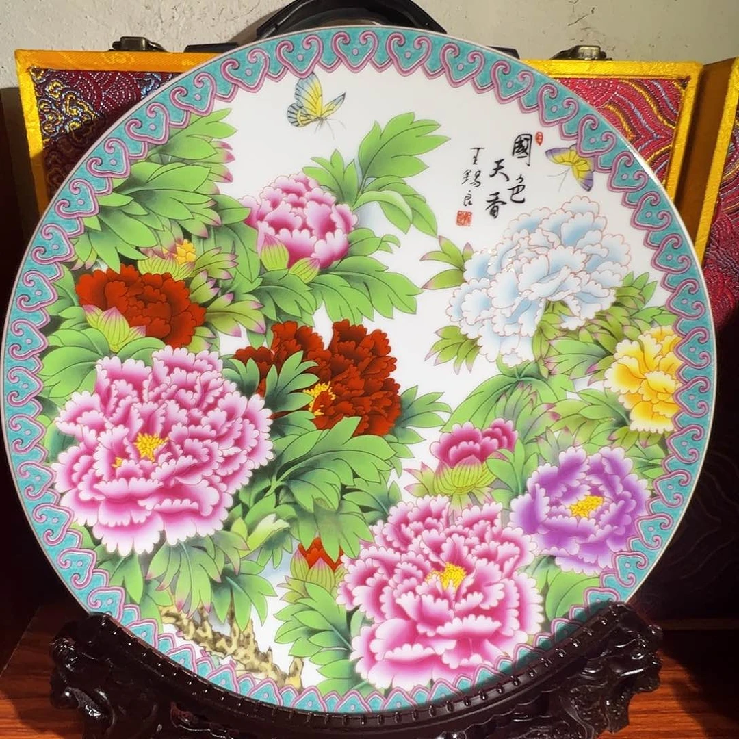 瓷片景德镇陶瓷牡丹花大盘