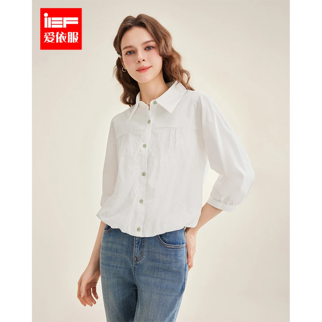IEF/爱依服2025春夏新款时尚日系减龄学院风宽松百搭七分袖上衣