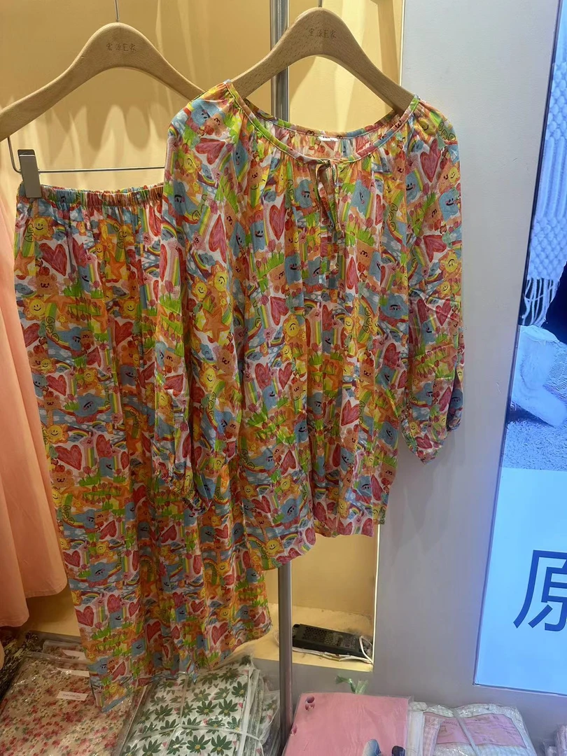 夏季女士薄款小心心休闲宽松家居睡衣套装