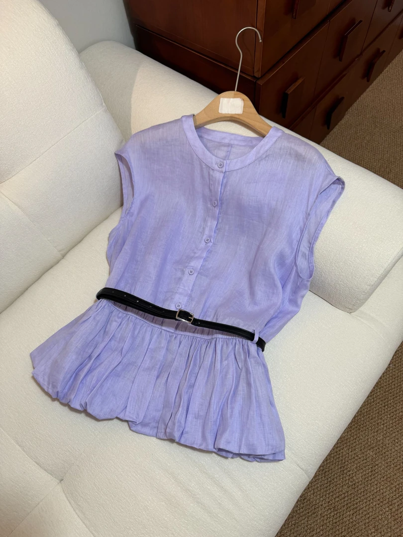 TZ 现货夏季新款休闲收腰百搭设计感气质衬衫裙女春夏59349