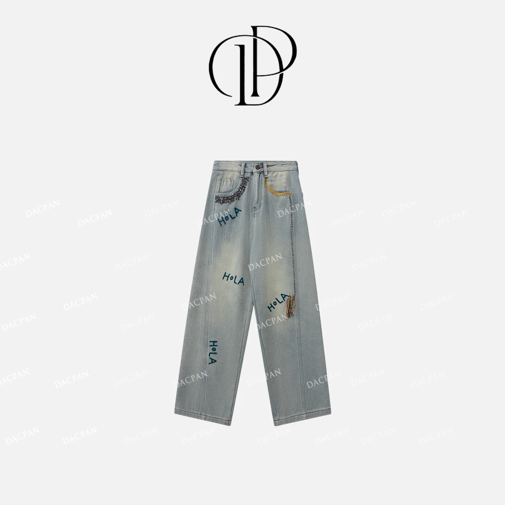 DACPAN-“特立独行”加绒刺绣字母直筒牛仔裤  2024/盼•PP  89581