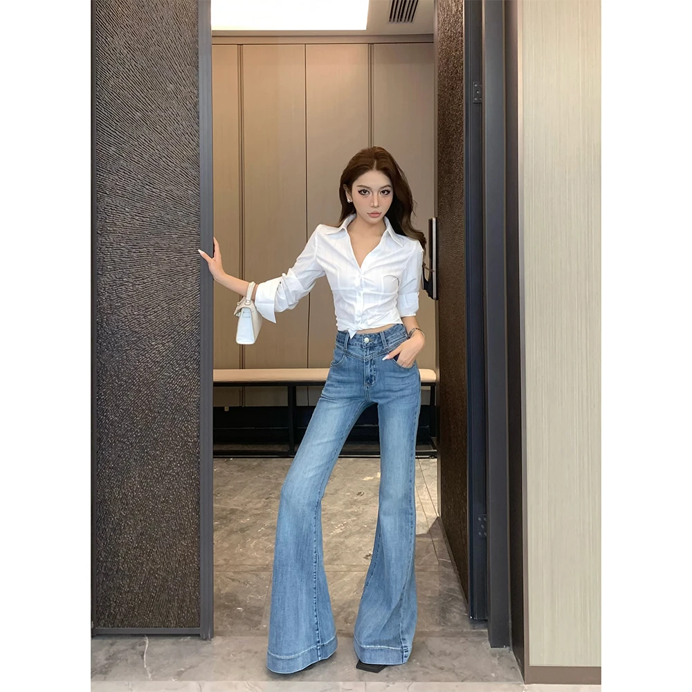 秋季牛仔裤女款爆款2025新款通勤百搭美式复古小众喇叭阔腿长裤