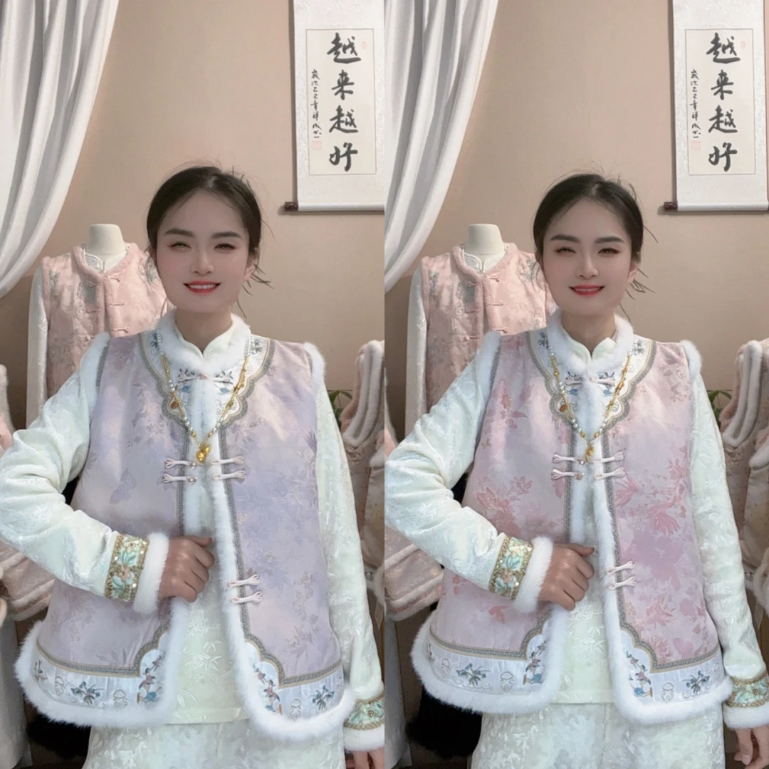 【含香】国风新中式冬季新款加棉保暖紫色减龄马甲文艺清新宽松马夹