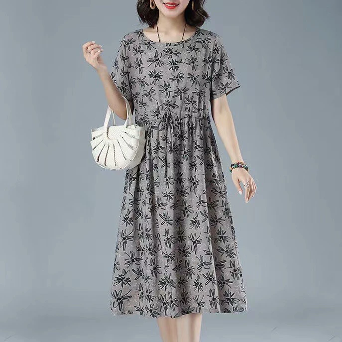 1803棉麻连衣裙圆领