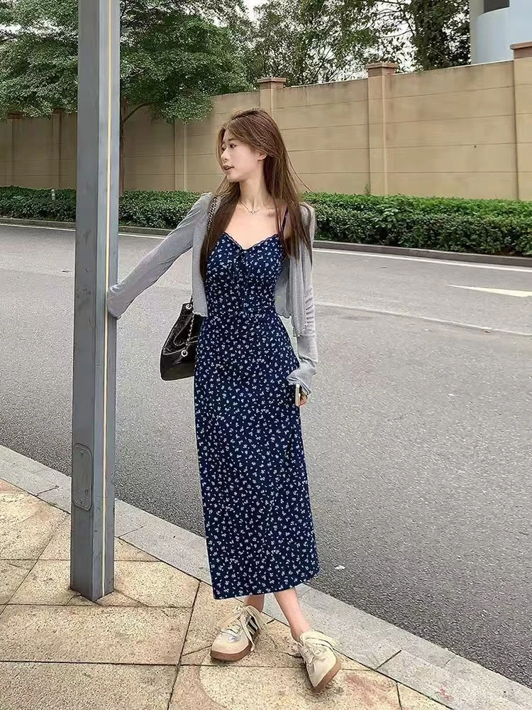 长裙吊带夏季碎花法式两穿连衣裙连衣裙气质高街穿搭