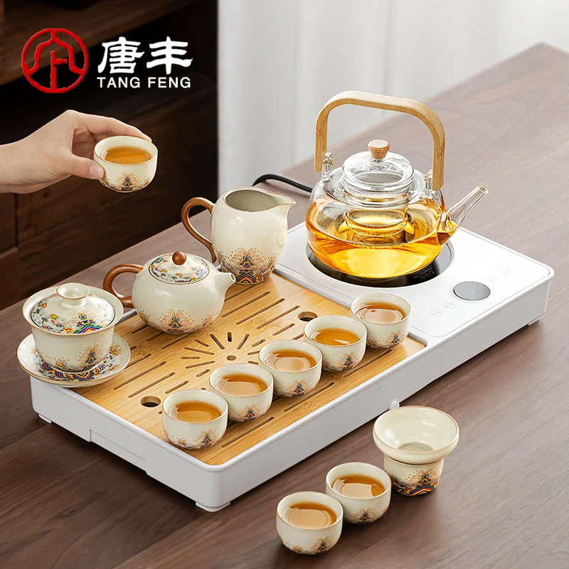 唐丰汝窑茶具家用办公2025新款泡茶专用一体茶台海水江崖茶具创意